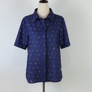 RHYTHM. yin yang music print button down shirts blue Sz M